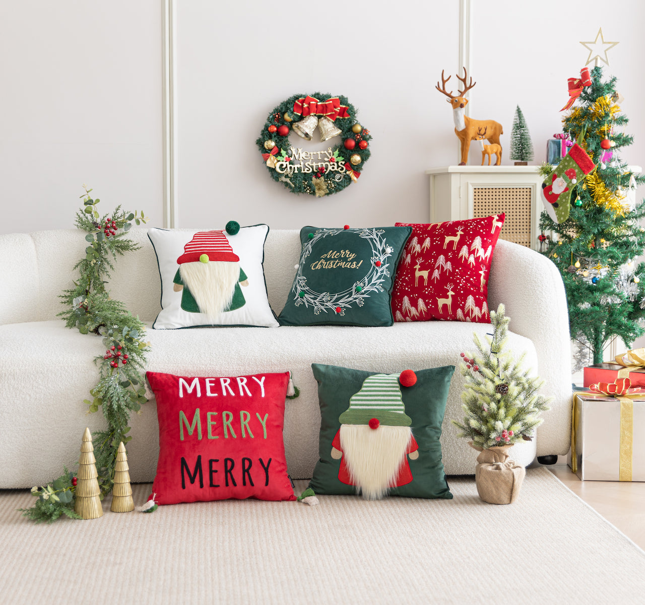 Festive Green Christmas Gonk Cushion Cover