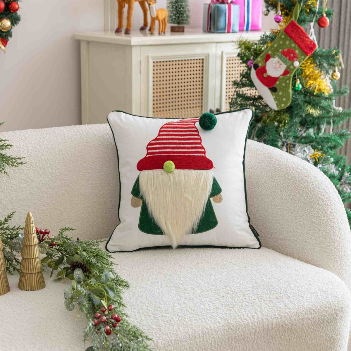 Festive Green Christmas Gonk Cushion Cover