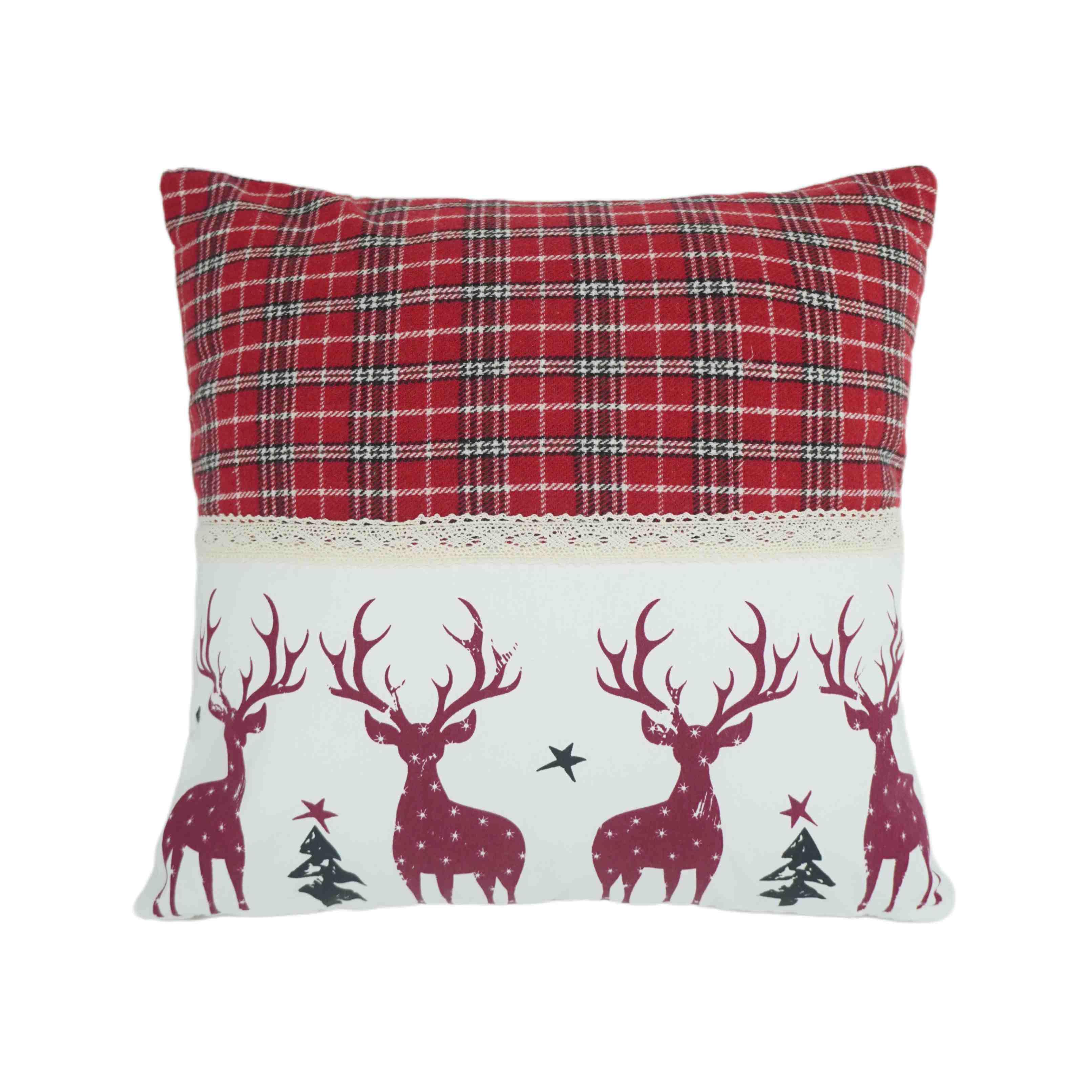Vintage-Style Christmas Cushion Cover, Printed and jacquard Panel with Lace Insert