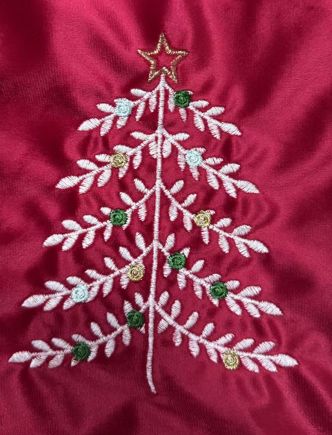 Red Velvet Christmas Tree Embroidered Throw Pillow Cover, Farmhouse Xmas Decor Cushion Cover for Sofa