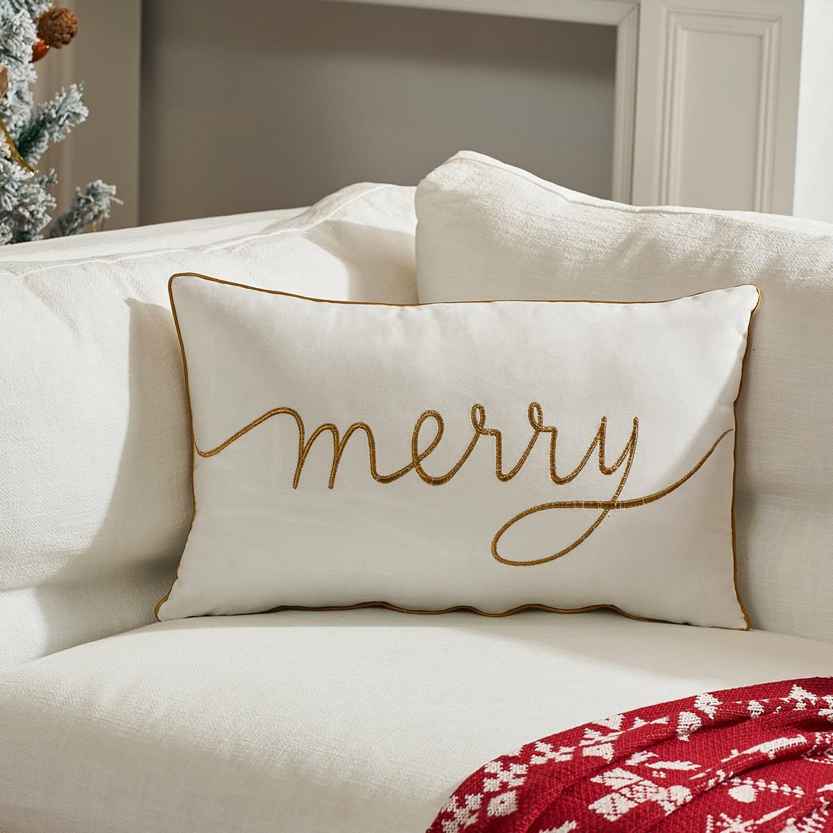 Christmas "Merry" Letter Embroidered Velvet cushion