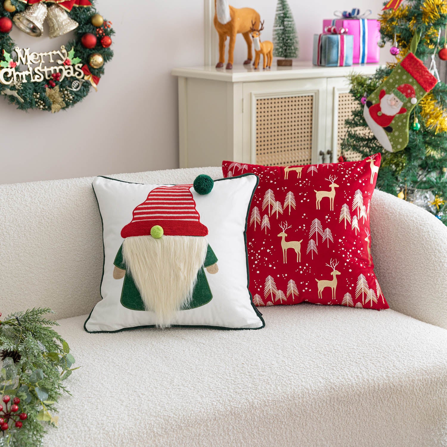 Festive Green Christmas Gonk Cushion Cover