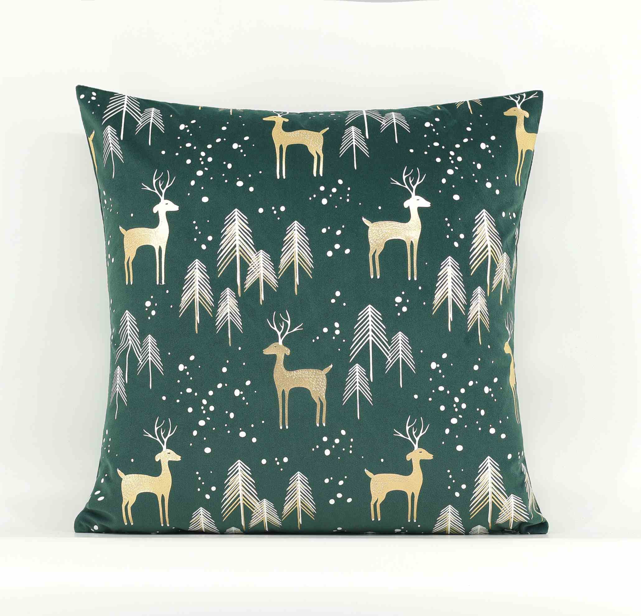 Christmas Deer Foil-Printed Velvet Cushion