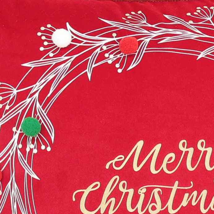 Christmas Wreath Foil-Printed Velvet Cushion  with pompons