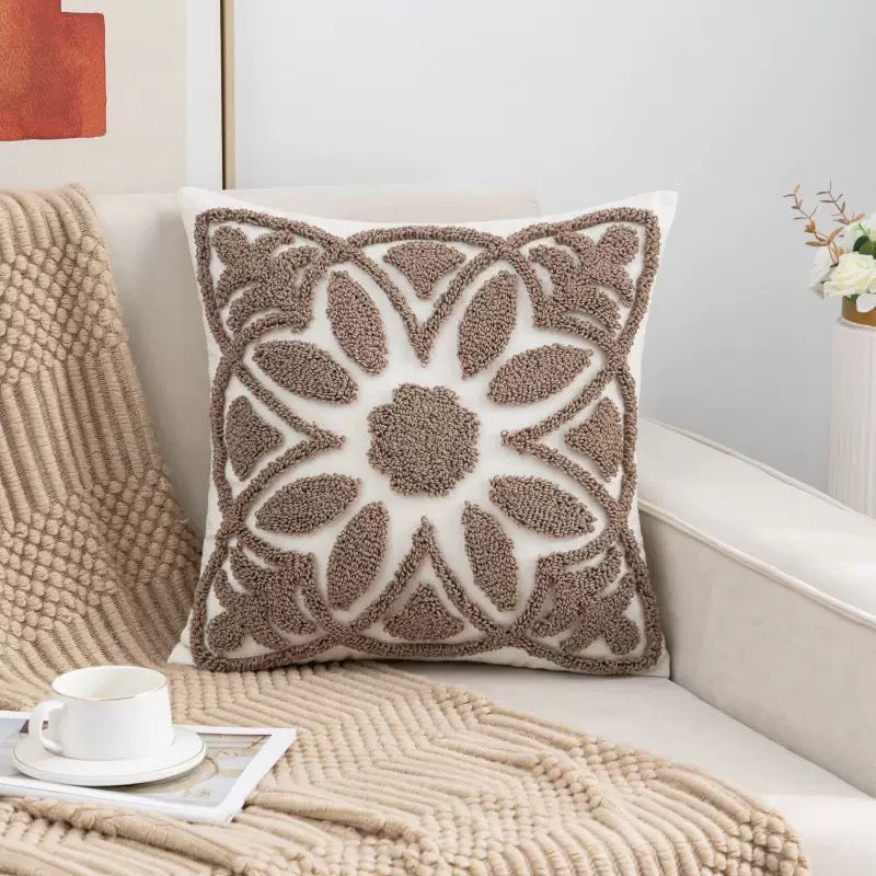 Geometric Tufted Embroidered Cushion – Natural Cotton Canvas Cushion Cover/Cushion