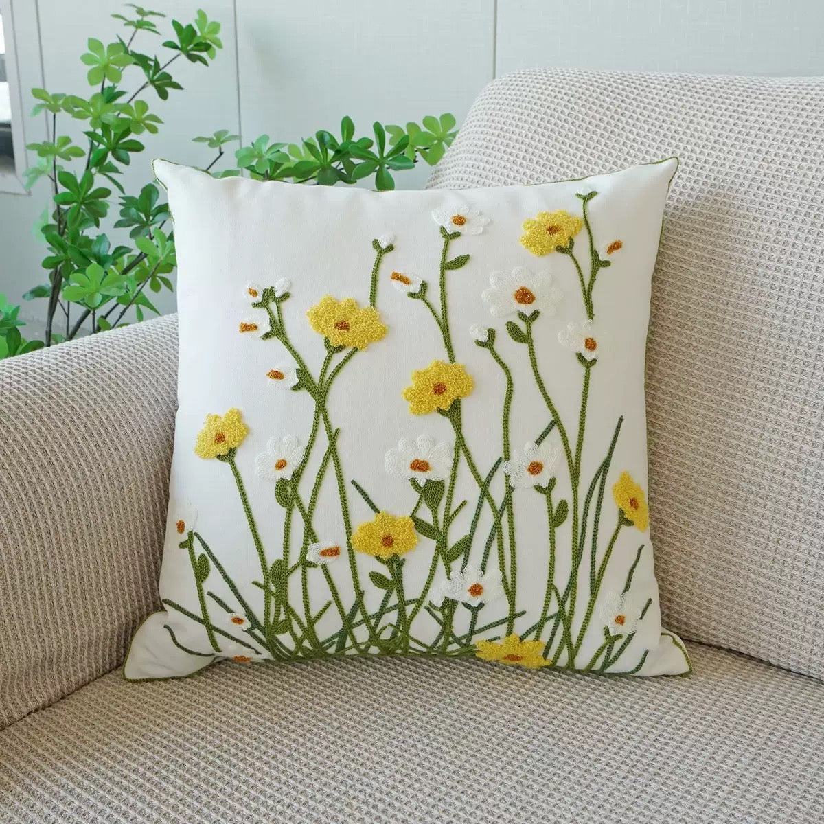 Colorful Floral Embroidered Cushion Cover – Cotton Canvas