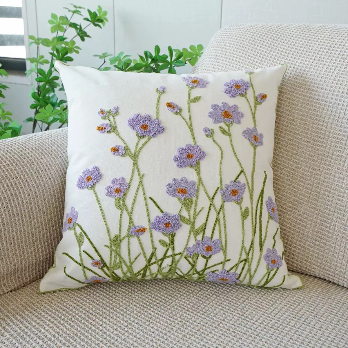 Colorful Floral Embroidered Cushion Cover – Cotton Canvas