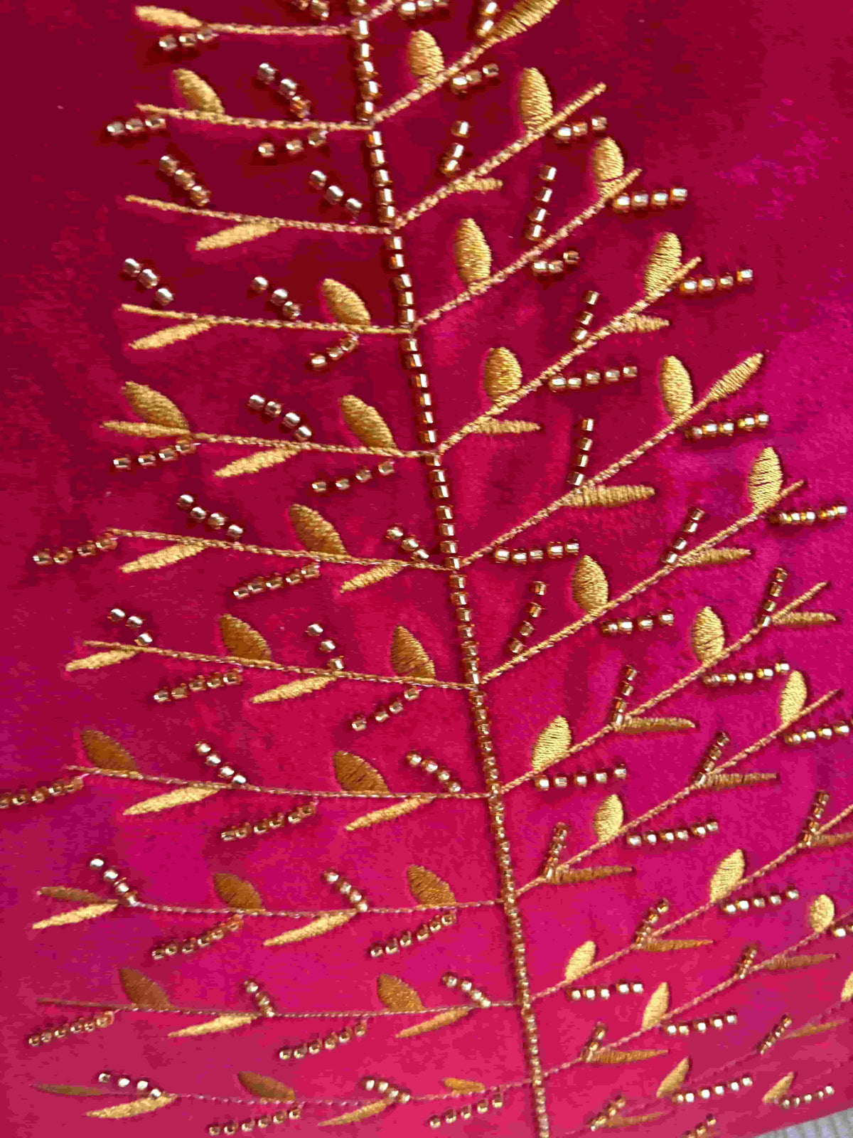 Beaded & Embroidered Christmas Tree Velvet Cushion Cover – 45 x 45 cm