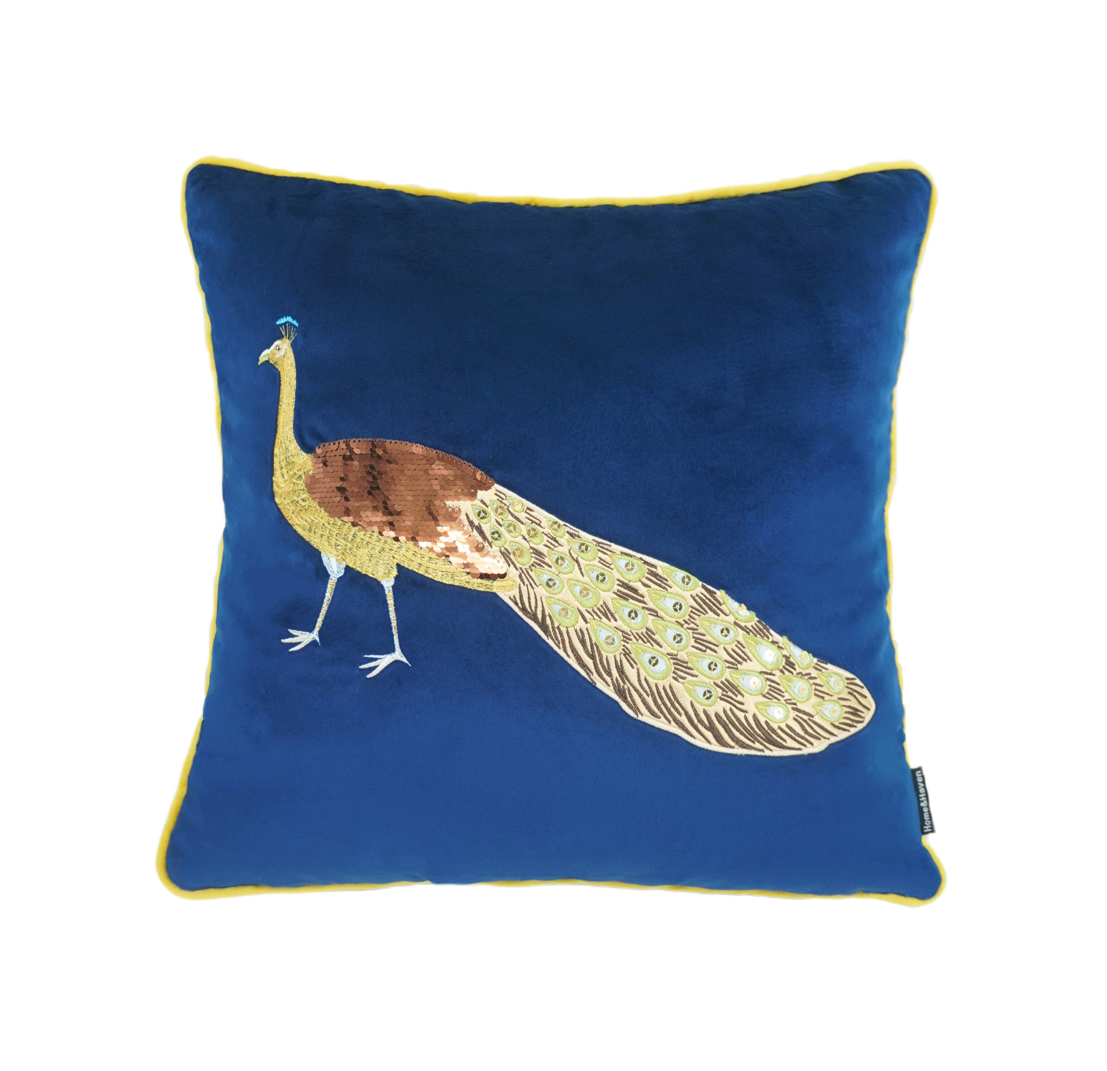 Navy Peacock Embroidery Velvet Cushion Cover