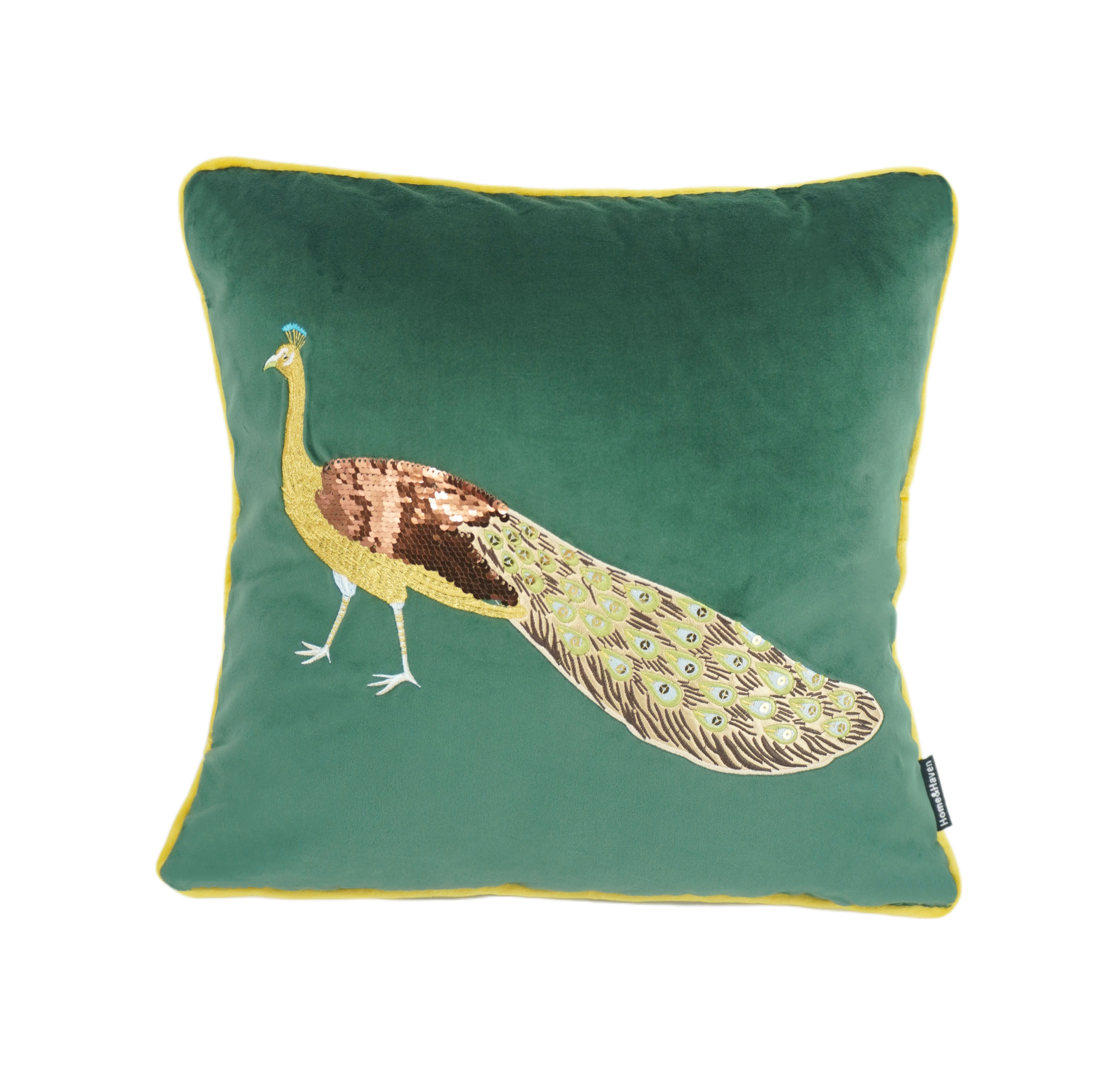 Green Peacock Embroidery Velvet Cushion Cover