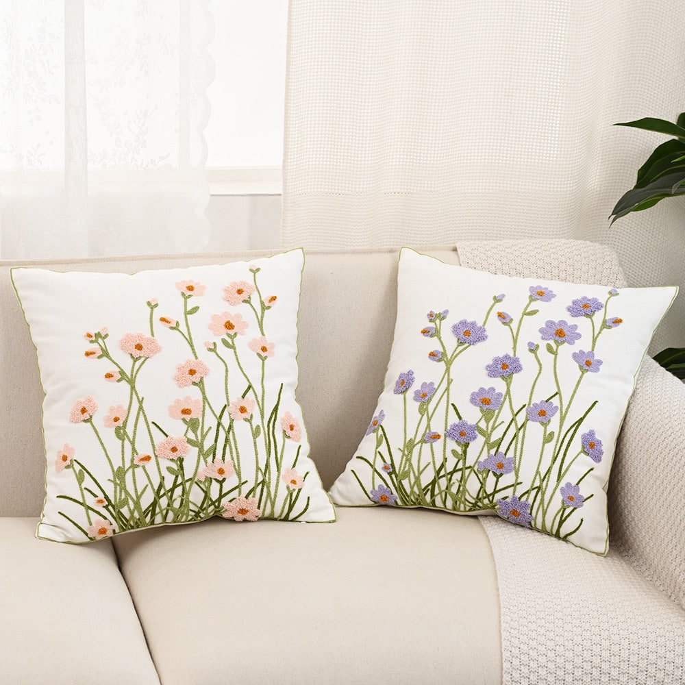 Wildflower Embroidered Cushion Cover