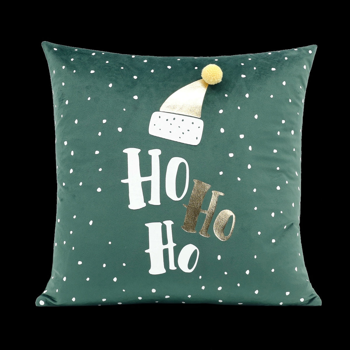 Christmas Foil-Printed Velvet Cushion Cover with Pompon – Festive Decorative Pillow