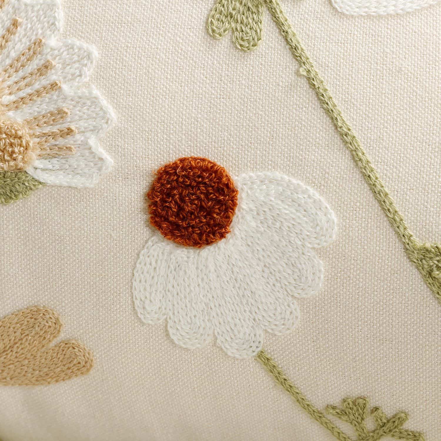Close-up of embroidered flowers on fabric