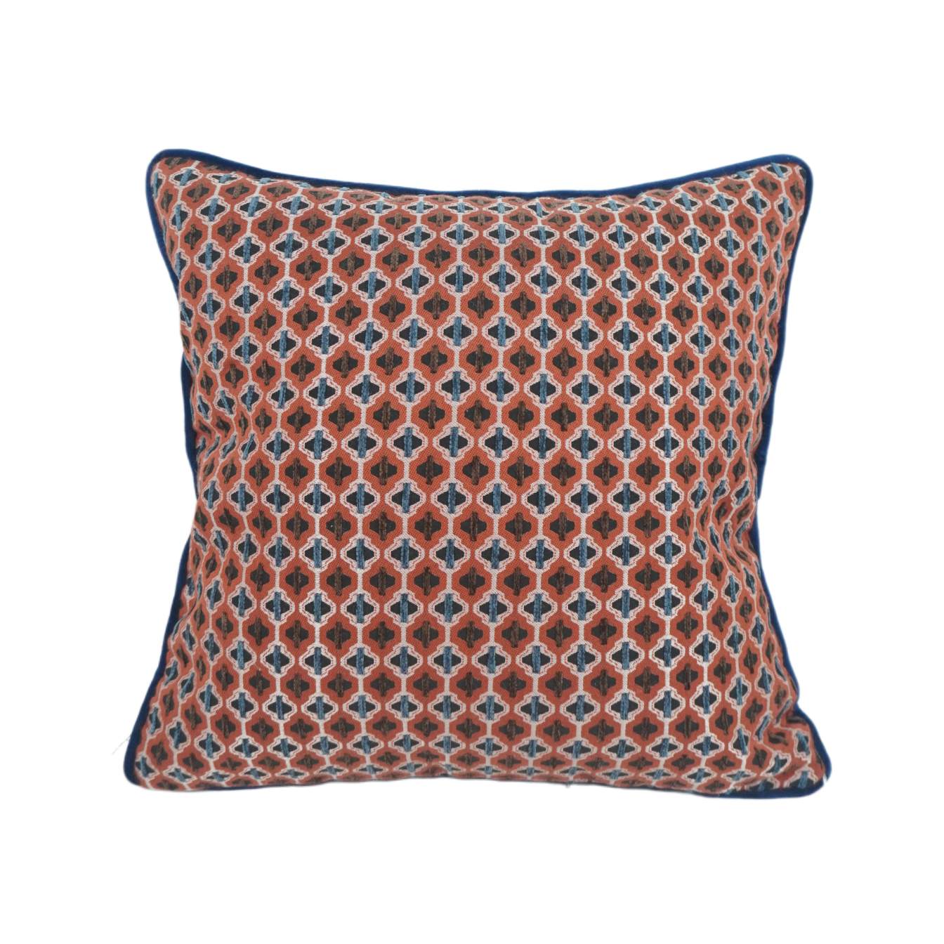 Geometric Cushion Cover 45x45cm – Rust & Blue Decorative Throw Pillow Case