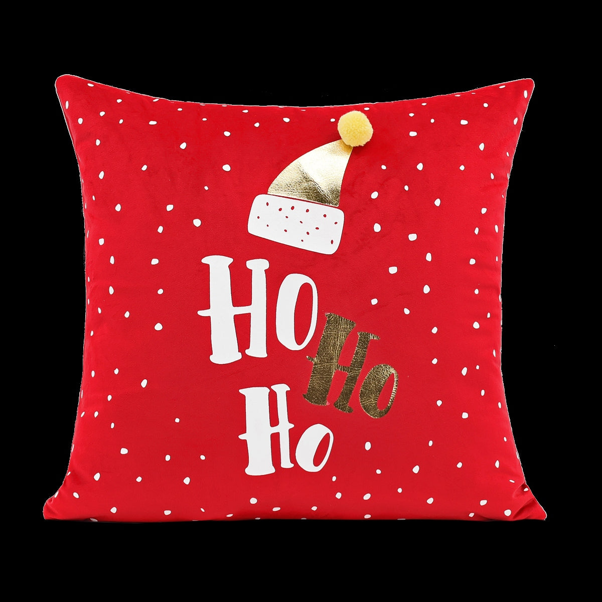 Christmas Foil-Printed Velvet Cushion Cover with Pompon – Festive Decorative Pillow